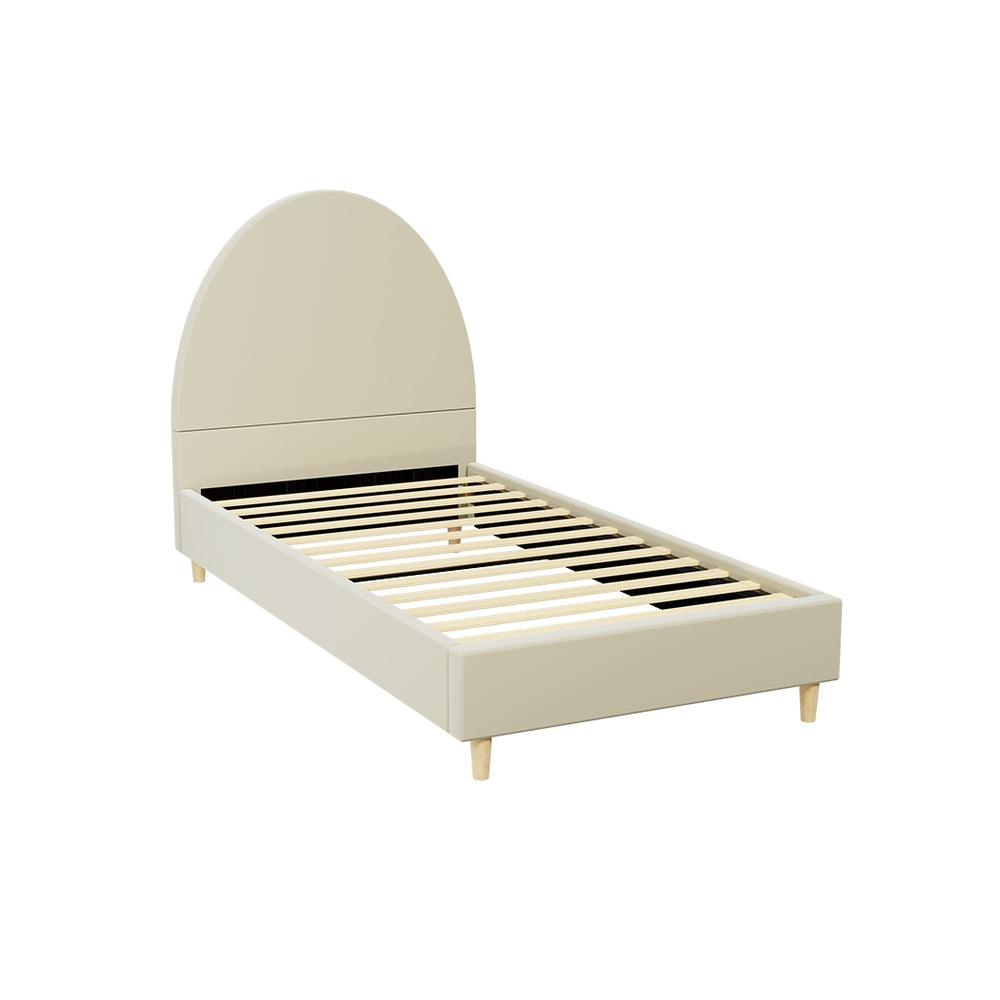 Artiss Bed Frame Single Size Bed Base with Arched Headboard Velvet Fabric Cream