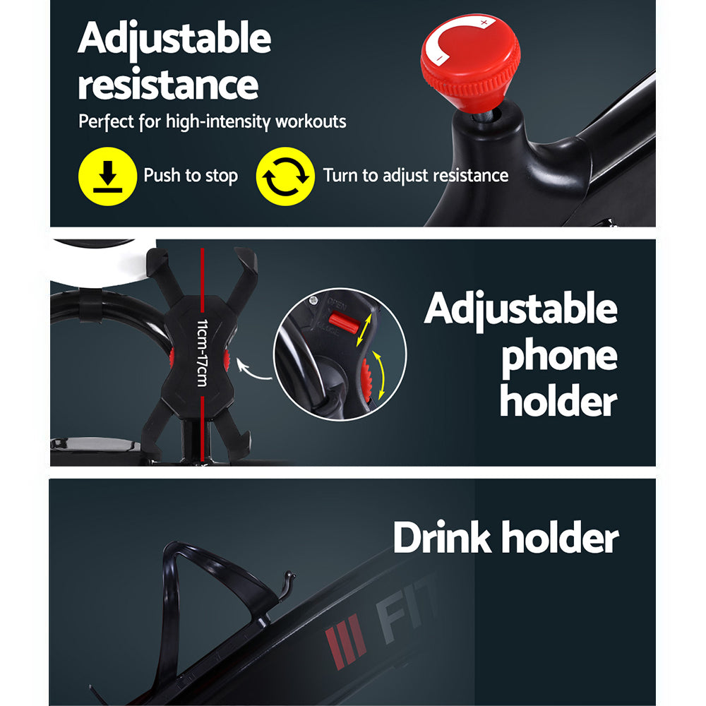 Spin Exercise Bike Flywheel Fitness Commercial Home Workout Gym Machine Bonus Phone Holder Black - Pop Up Life