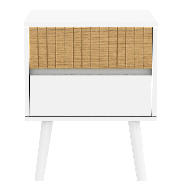 Sarantino Clio Bedside Table Night Stand - White/Natural