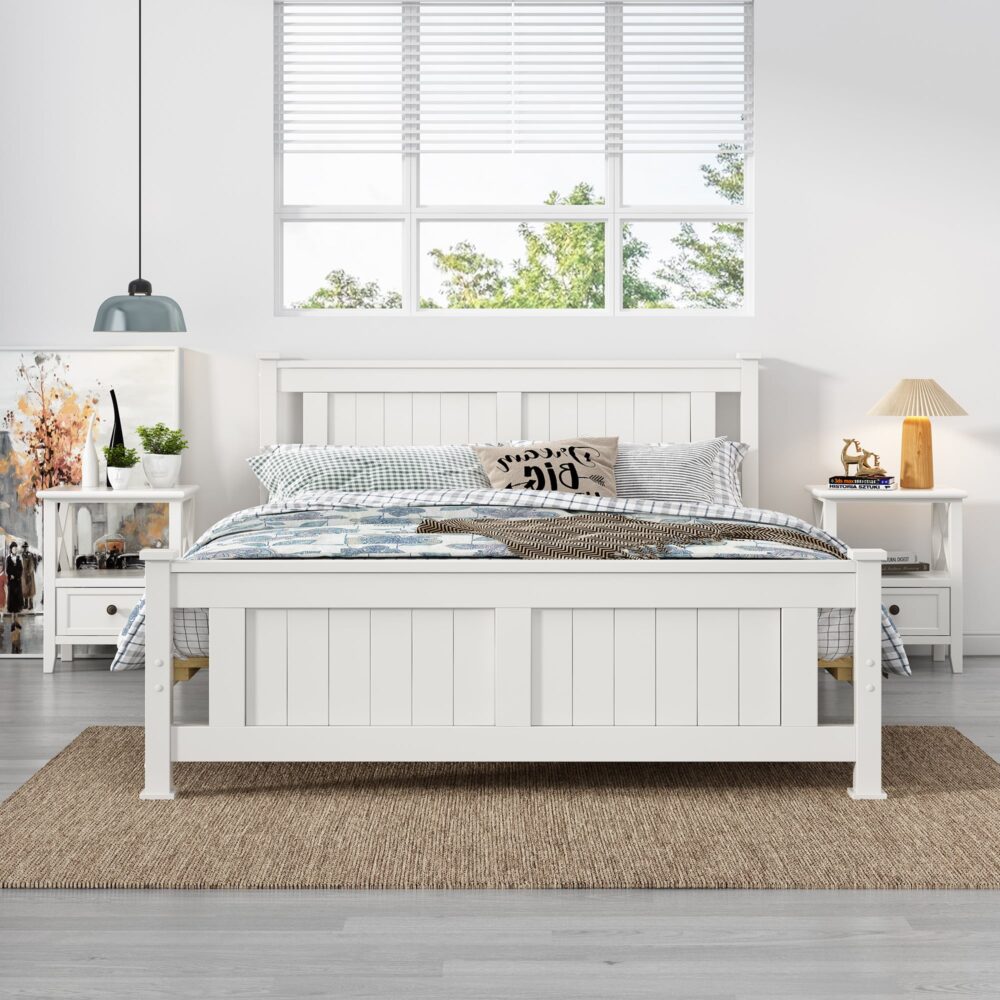 Double Solid Pine Timber Bed Frame in White