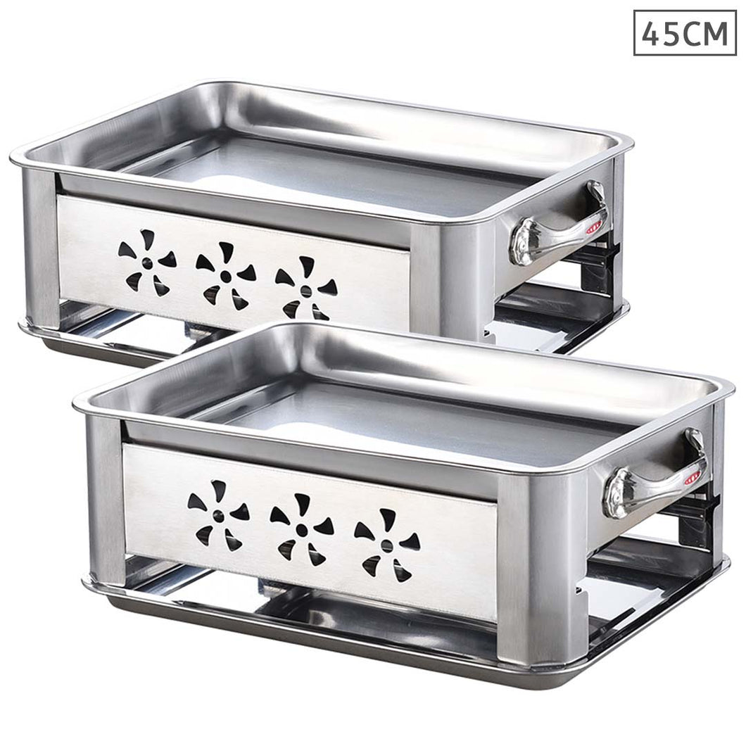 2X 45CM Portable Stainless Steel Outdoor Chafing Dish BBQ Fish Stove Grill Plate - Pop Up Life