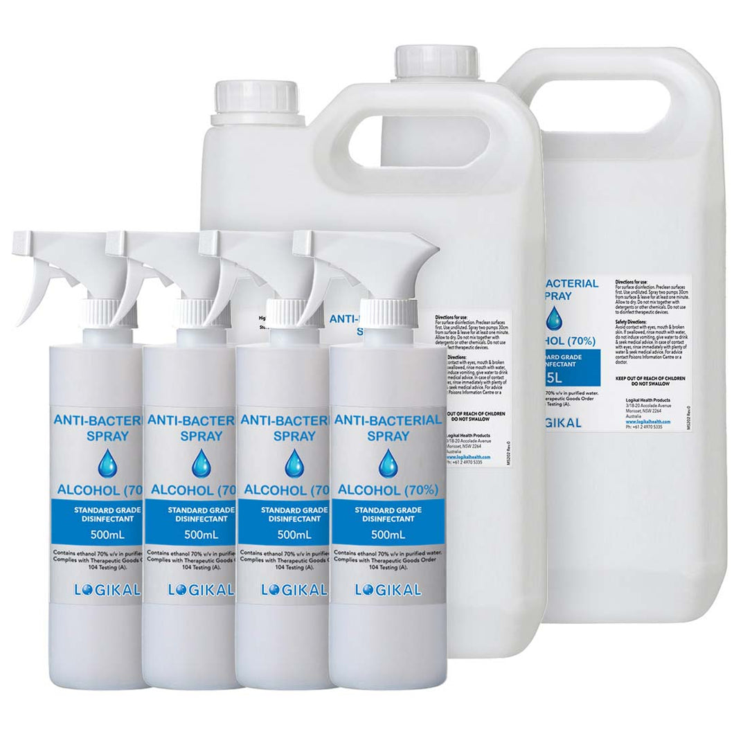 2X 5L and 4X 500ML Standard Grade Disinfectant Anti-Bacterial Alcohol Spray Bottle Refill Kit - Pop Up Life