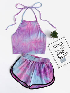 Tie-Dye Gradient Halter Crop Top and Shorts Two 2 piece set Women Summer New Fashion Tank Camis Suits Holiday Outfit Tracksuit - Pop Up Life
