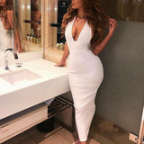 Halter Backless Sexy Knitted Pencil Dress Women White Off Shoulder Long Bodycon Party Dress Elegant Summer Dress - Pop Up Life