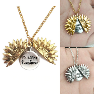 Vintage Sunflower Locket Pendant Necklace Bohemia female Gold Silver Open Engrave letter Necklaces Lover Gift - Pop Up Life