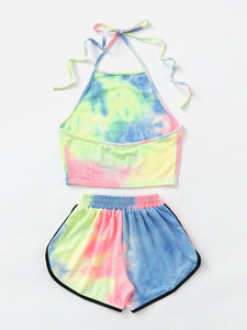 Tie-Dye Gradient Halter Crop Top and Shorts Two 2 piece set Women Summer New Fashion Tank Camis Suits Holiday Outfit Tracksuit - Pop Up Life