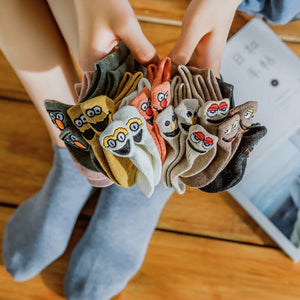 Japanese Kawaii Socks Woman Embroidered Expression Socks Fashion Ankle Funny Sock Women Cotton Thin 1 Pair Candy Color - Pop Up Life