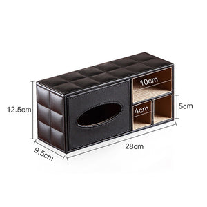 Leather Multifunctional Tissue Box Napkin Phone Remote Control Holder Wooden Storage Box Desk Organizer Container - Pop Up Life