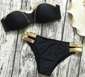 Gold Stamping Bikini Set Sexy Padded Women Swimsuit Push Up Bandeau Swimwear Summer Beachwear - Pop Up Life