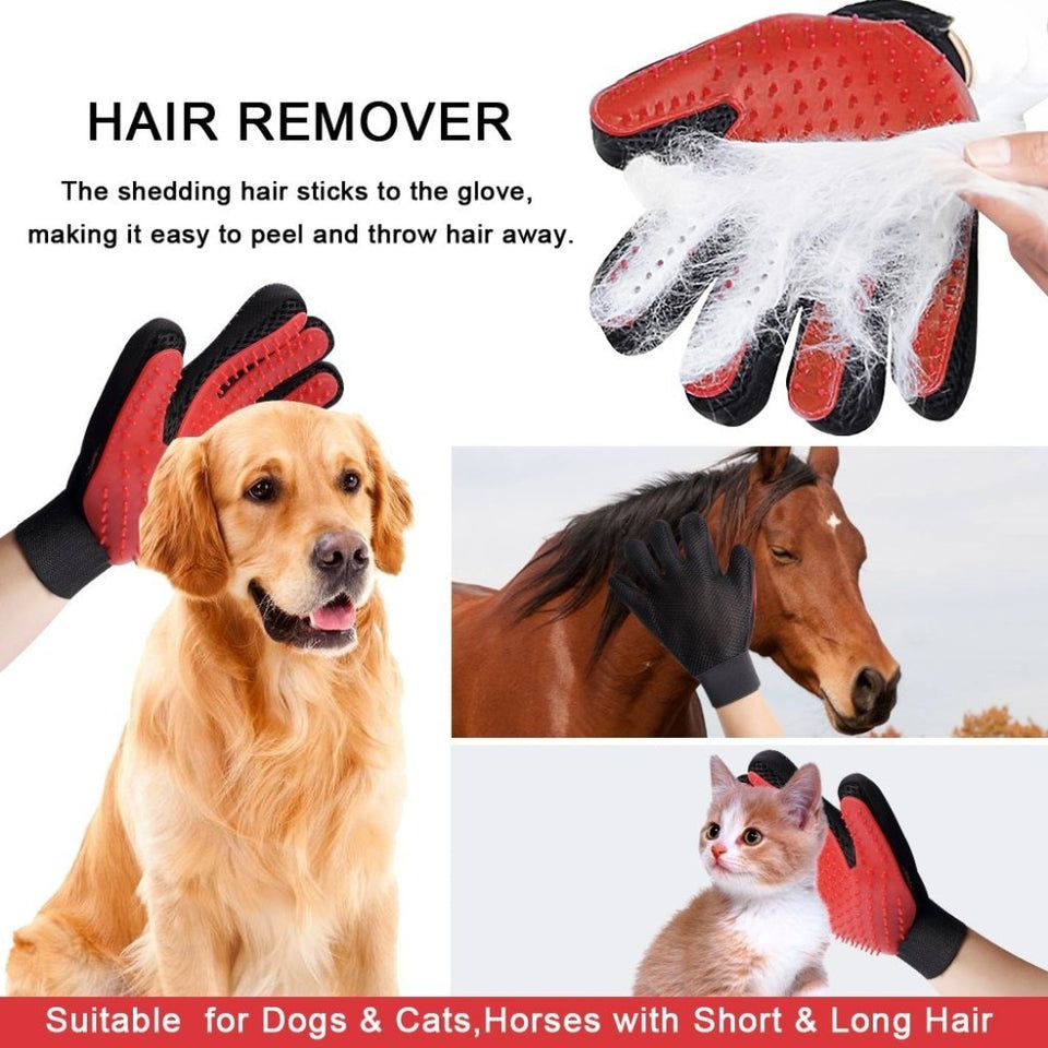 Grooming Gloves Dog Hair Remover Gentle Deshedding Brush Comb Tool Pet Massage Mitt with Enhanced Long/Short Fur - Pop Up Life