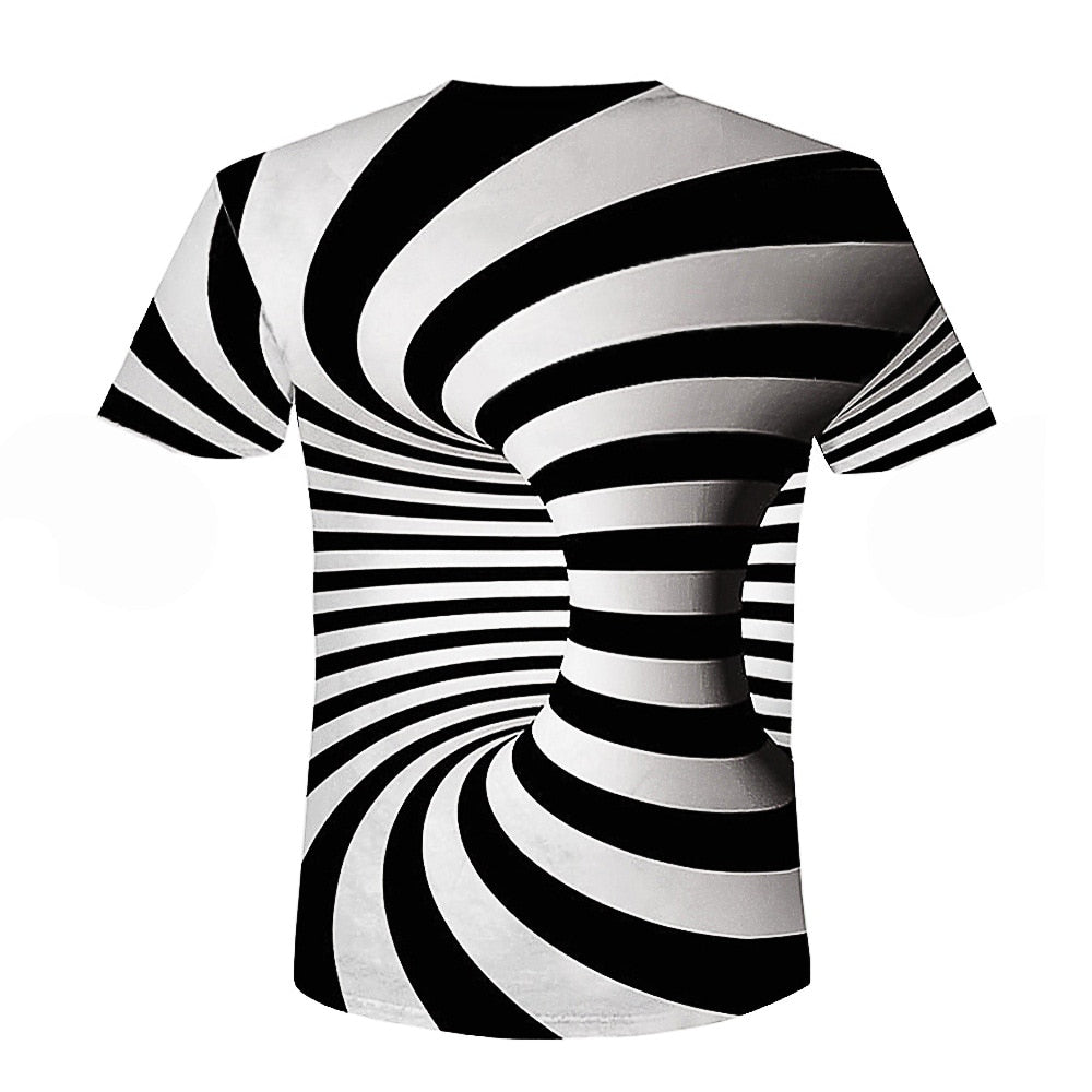 Print Short sleeved Tees Men Black And White Vertigo Hypnotic colorful Printing 3D T shirt - Pop Up Life
