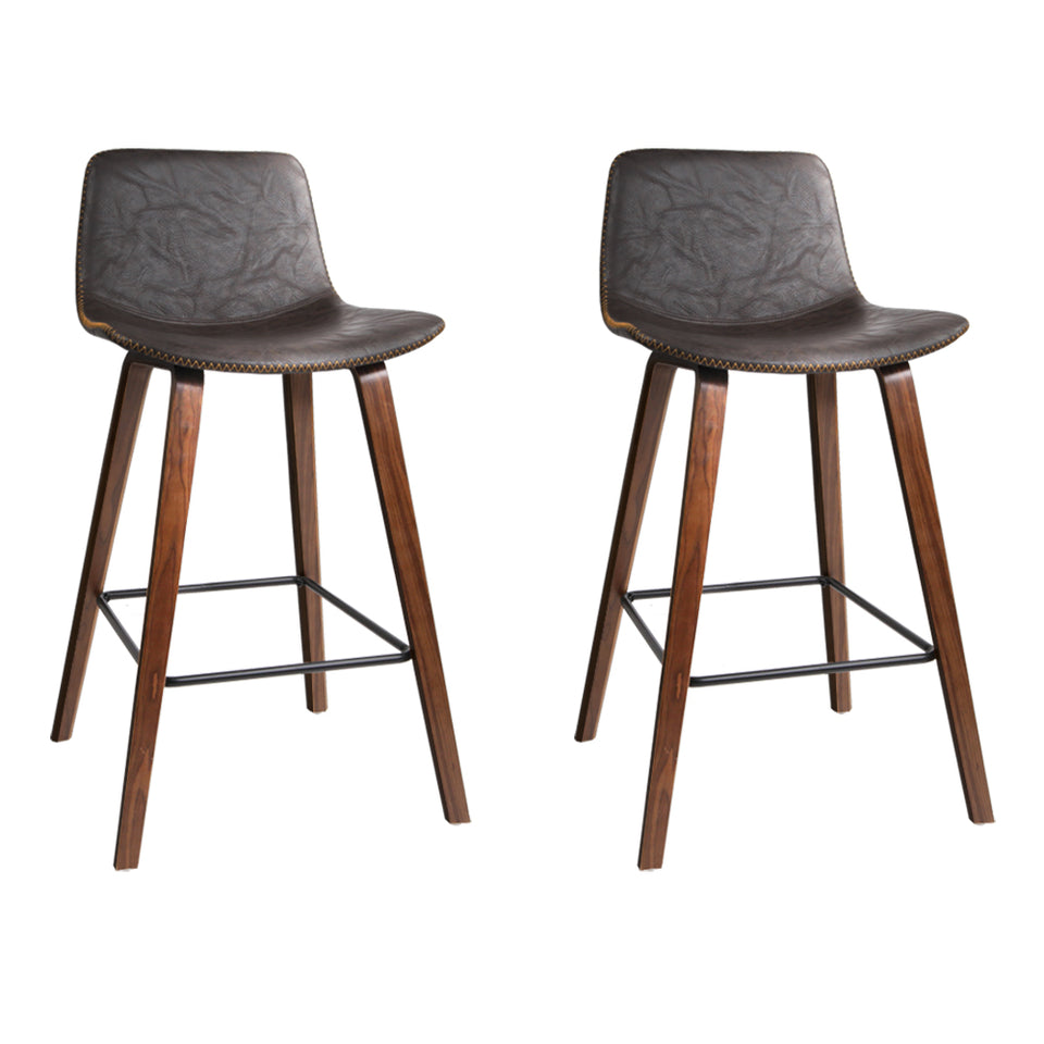 Artiss Set of 2 PU Leather Bar Stools Square Footrest - Wood and Brown - Pop Up Life