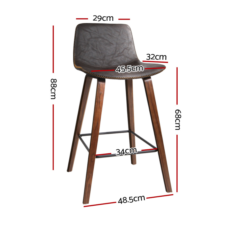 Artiss Set of 2 PU Leather Bar Stools Square Footrest - Wood and Brown - Pop Up Life