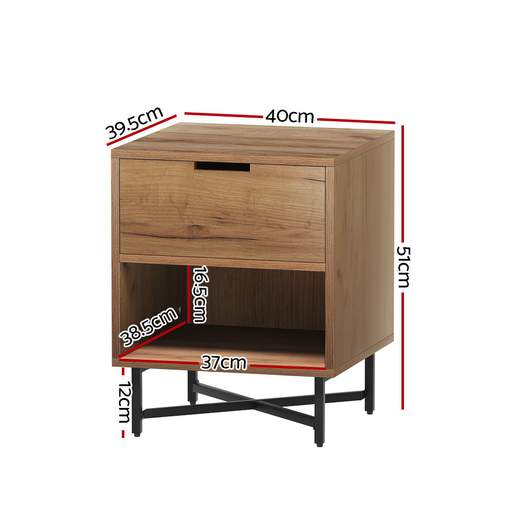 Artiss Bedside Table Drawers Shelf Side Nightstand Storage Bedroom Rust Oak