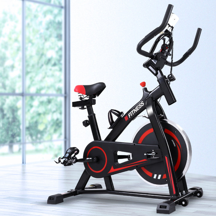 Spin Exercise Bike Flywheel Fitness Commercial Home Workout Gym Machine Bonus Phone Holder Black - Pop Up Life