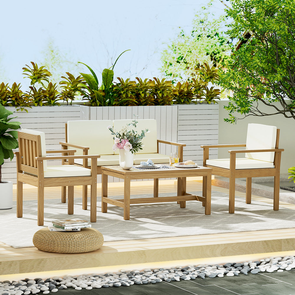 Gardeon Outdoor Sofa Set 4-Seater Acacia Wood Lounge Setting Table Chairs