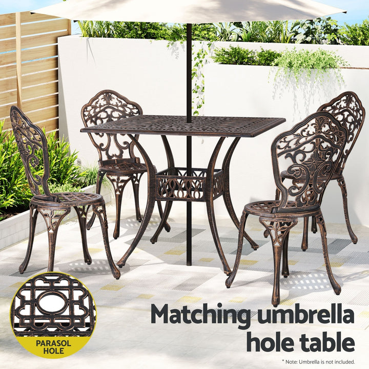 Gardeon Outdoor Dining Set 5 Piece Chairs Table Cast Aluminium Patio Brown