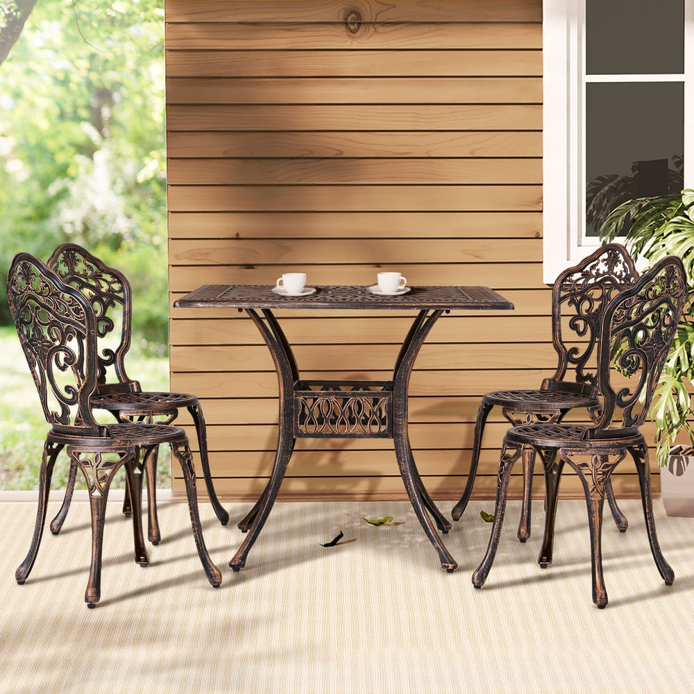 Gardeon Outdoor Dining Set 5 Piece Chairs Table Cast Aluminium Patio Brown
