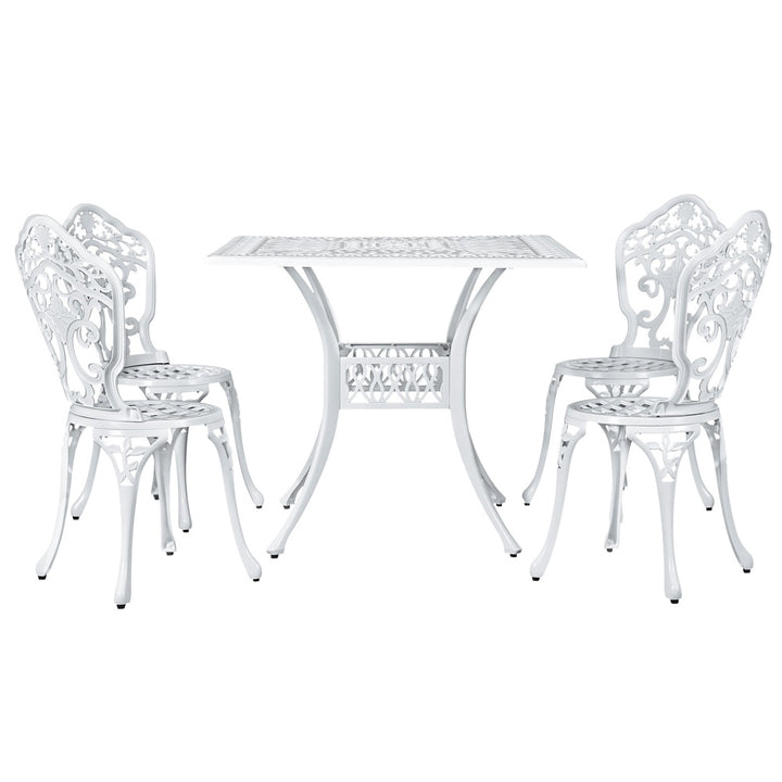 Gardeon Outdoor Dining Set 5 Piece Chairs Table Cast Aluminium  Patio White