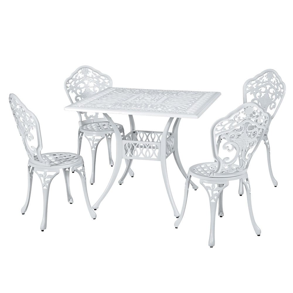 Gardeon Outdoor Dining Set 5 Piece Chairs Table Cast Aluminium  Patio White