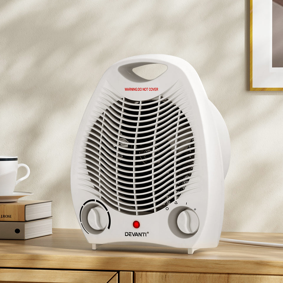 Devanti Electric Fan Heater Portable Room Office Heaters Hot Cool Wind 2000W