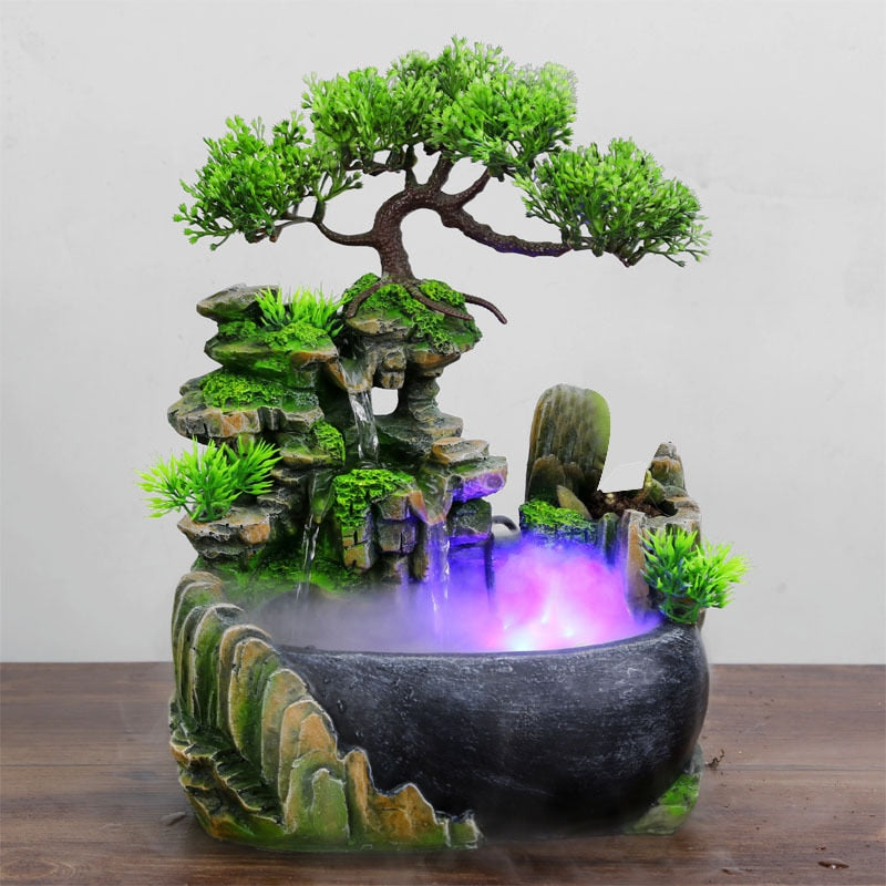 Wealth Feng Shui Tabletop Ornaments Desktop Flowing Water Waterfall Fountain With Color Changing LED Lights Spray - Pop Up Life