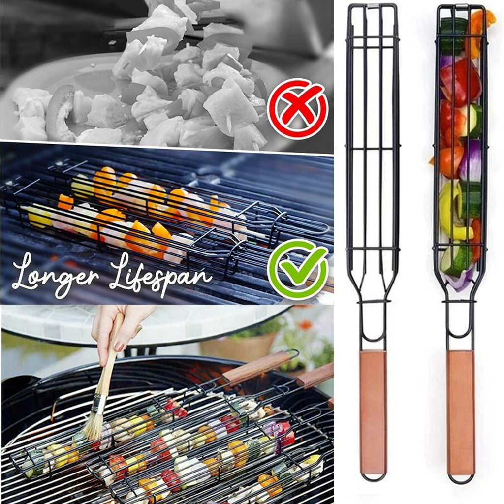 Portable BBQ Grilling Basket Stainless Steel Nonstick Barbecue Grill Basket Tools Mesh Kitchen Tools kitchen accessories - Pop Up Life