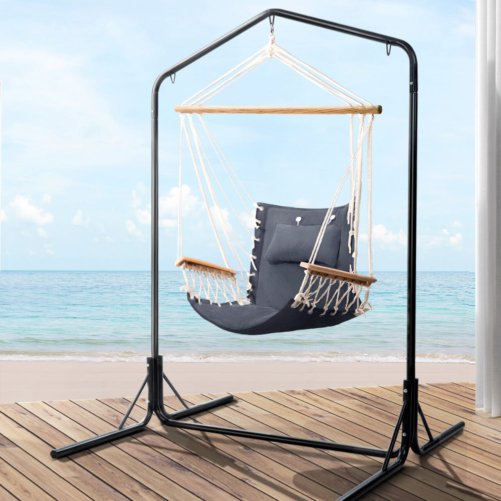 Gardeon Outdoor Hammock Chair with Stand Swing Hanging Hammock Garden Grey