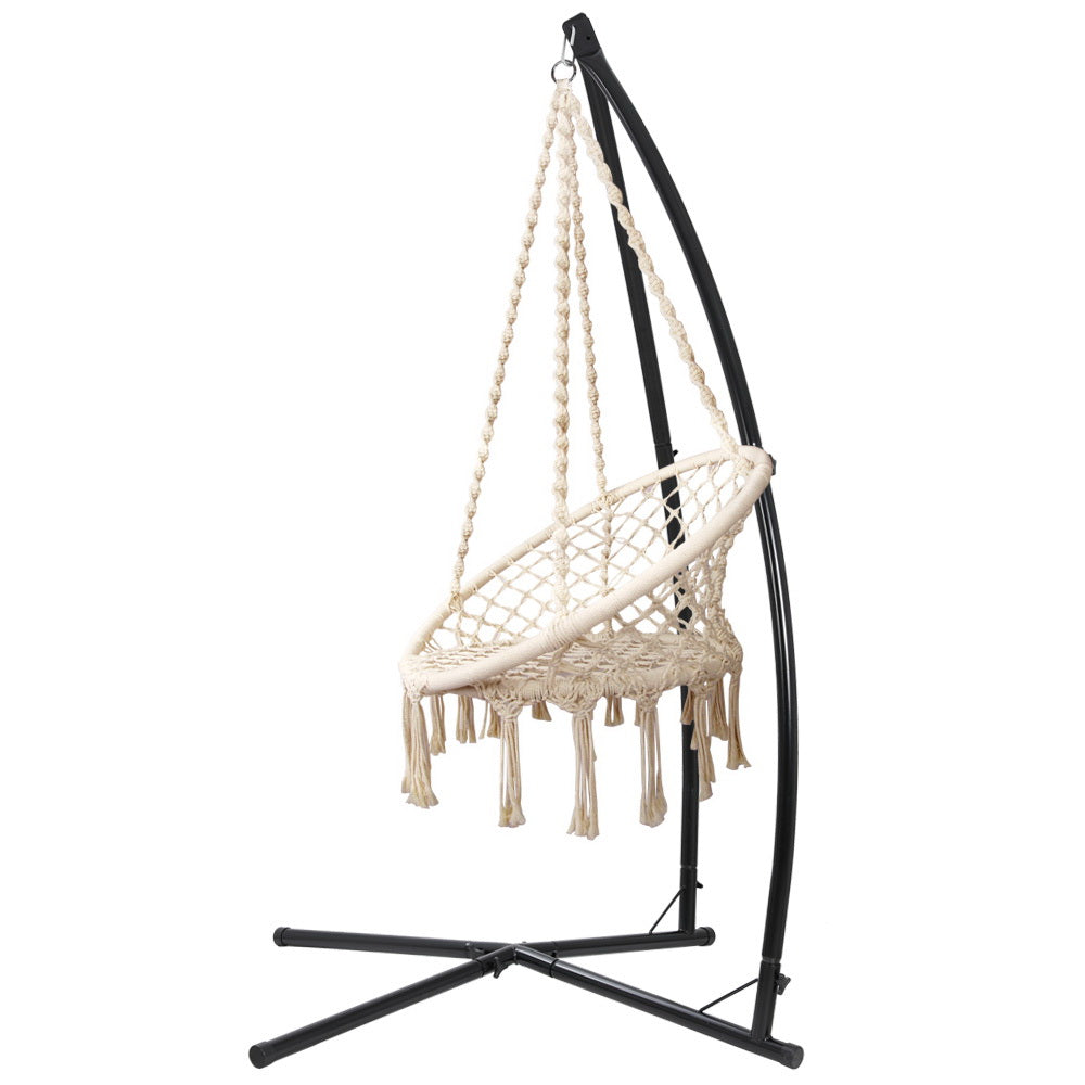 Gardeon Outdoor Hammock Chair with Steel Stand Cotton Swing Hanging 124CM Cream