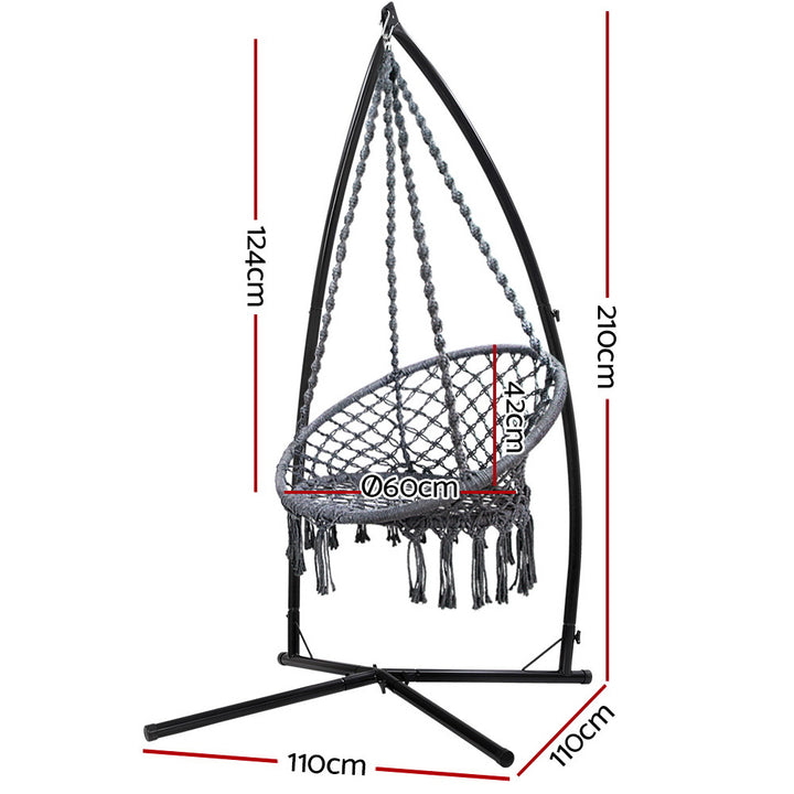 Gardeon Outdoor Hammock Chair with Steel Stand Cotton Swing Hanging 124CM Grey