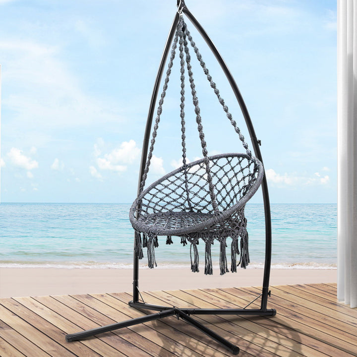 Gardeon Outdoor Hammock Chair with Steel Stand Cotton Swing Hanging 124CM Grey