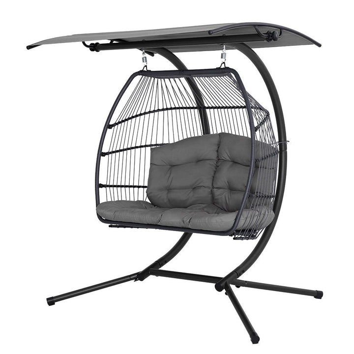Gardeon Outdoor Furniture Lounge Hanging Swing Chair Egg Hammock Stand Rattan Wicker Grey