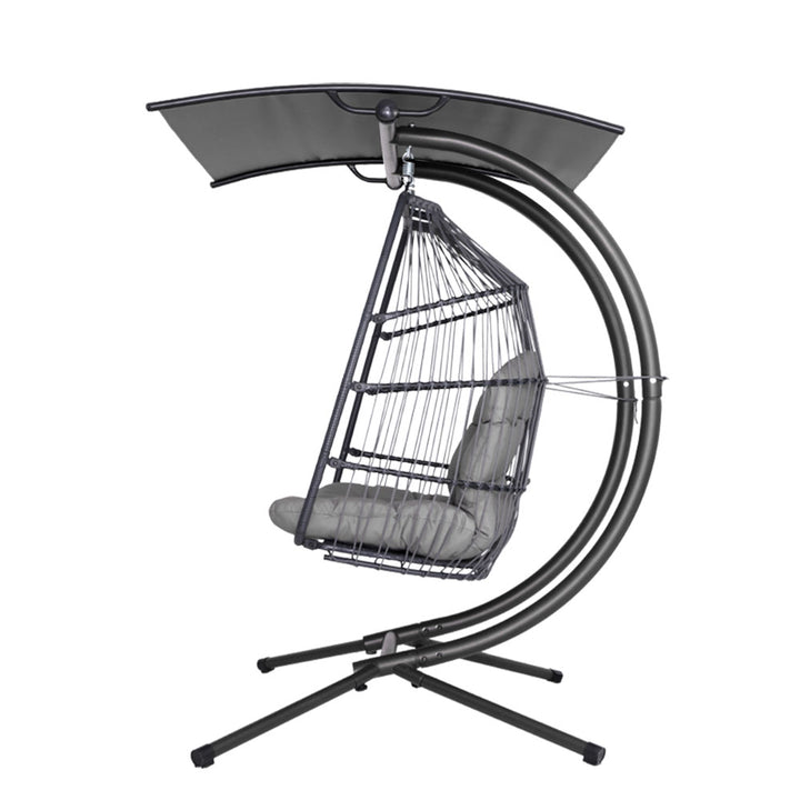 Gardeon Outdoor Furniture Lounge Hanging Swing Chair Egg Hammock Stand Rattan Wicker Grey