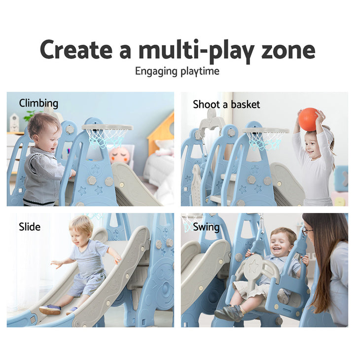 Keezi Kids Slide 170cm Extra Long Swing Basketball Hoop Toddlers PlaySet Blue
