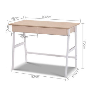 Artiss Metal Desk with Drawer - White with Oak Top - Pop Up Life