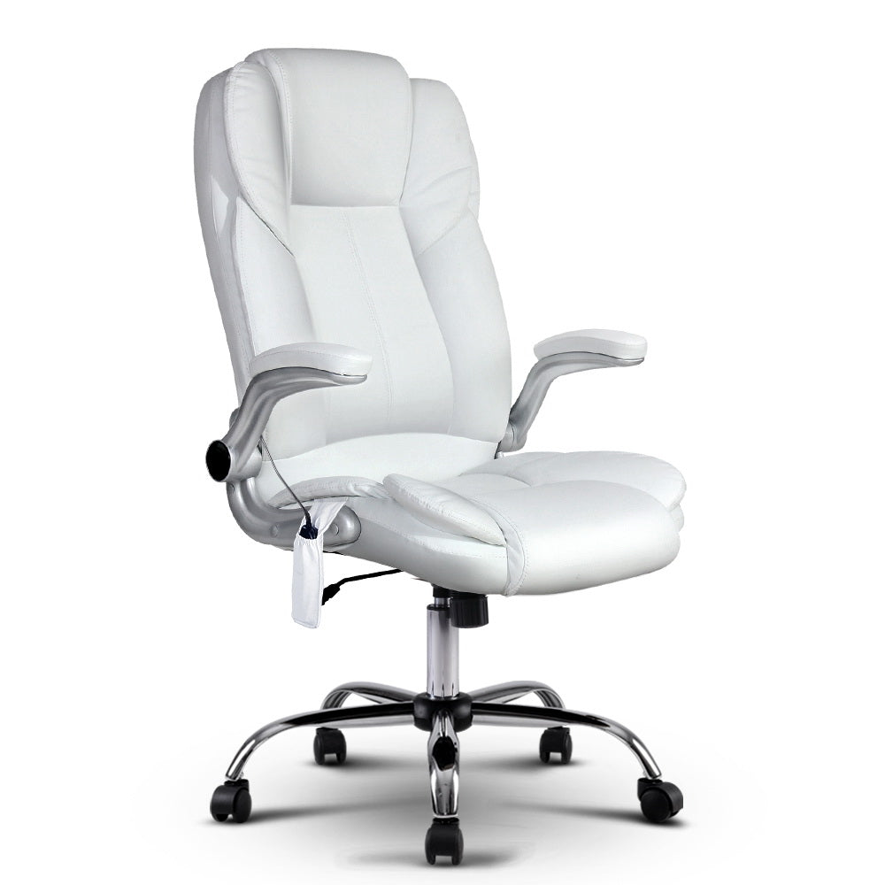 Artiss Massage Office Chair PU Leather 8 Point - White