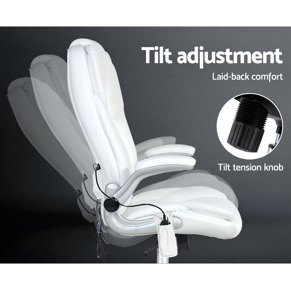 Artiss Massage Office Chair PU Leather 8 Point - White