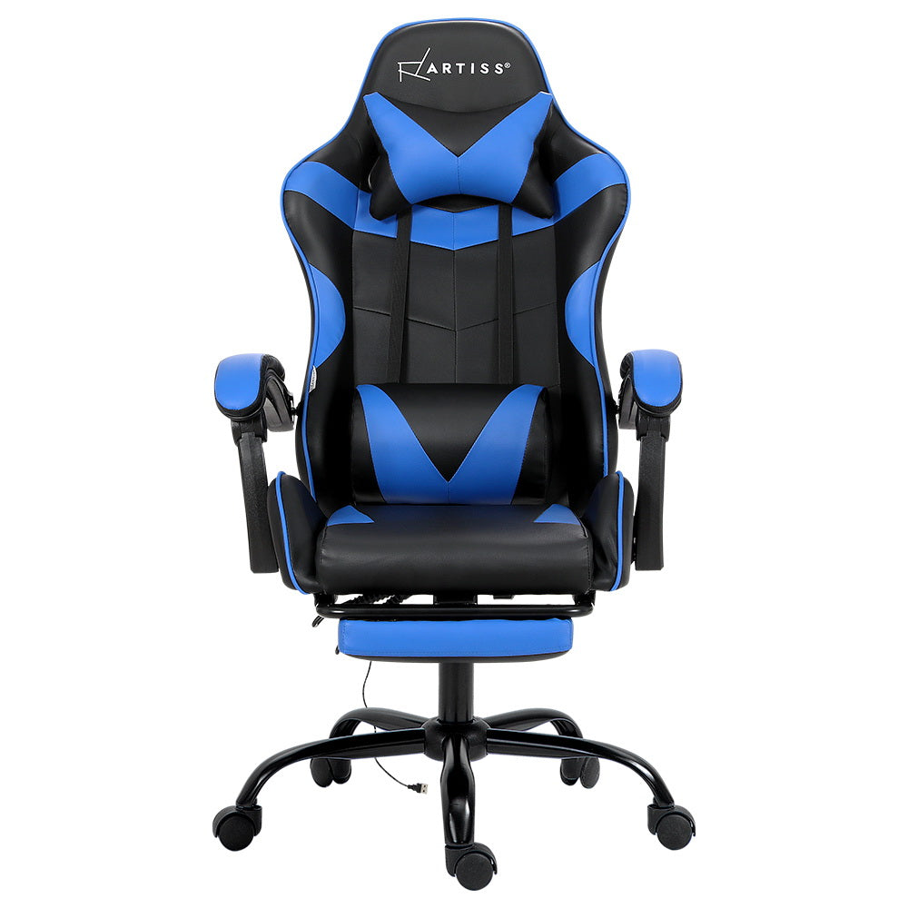 Artiss Massage Gaming Chair 2 Point PU Leather Blue