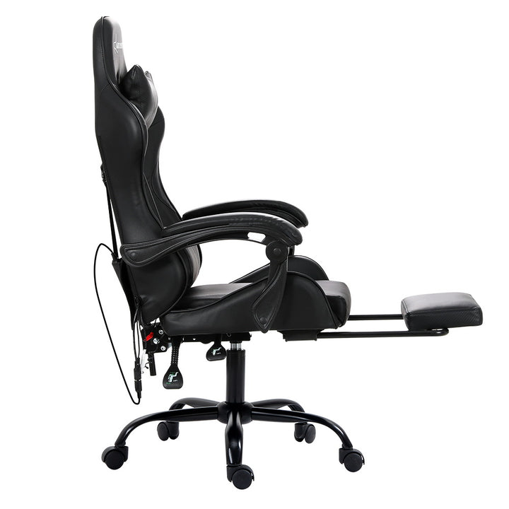 Artiss Massage Gaming Chair 6 Point PU Leather Black