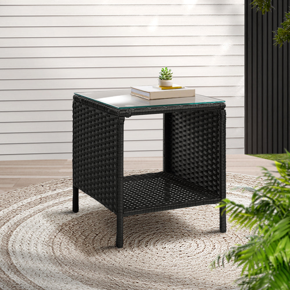 Gardeon Side Table Coffee Patio Outdoor Furniture Rattan Desk Indoor Garden Black