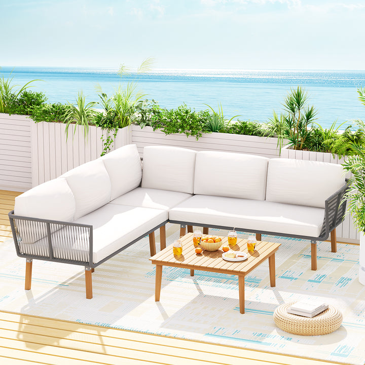 Gardeon 5-Seater Outdoor Sofa Set Wooden Lounge Setting Aluminium