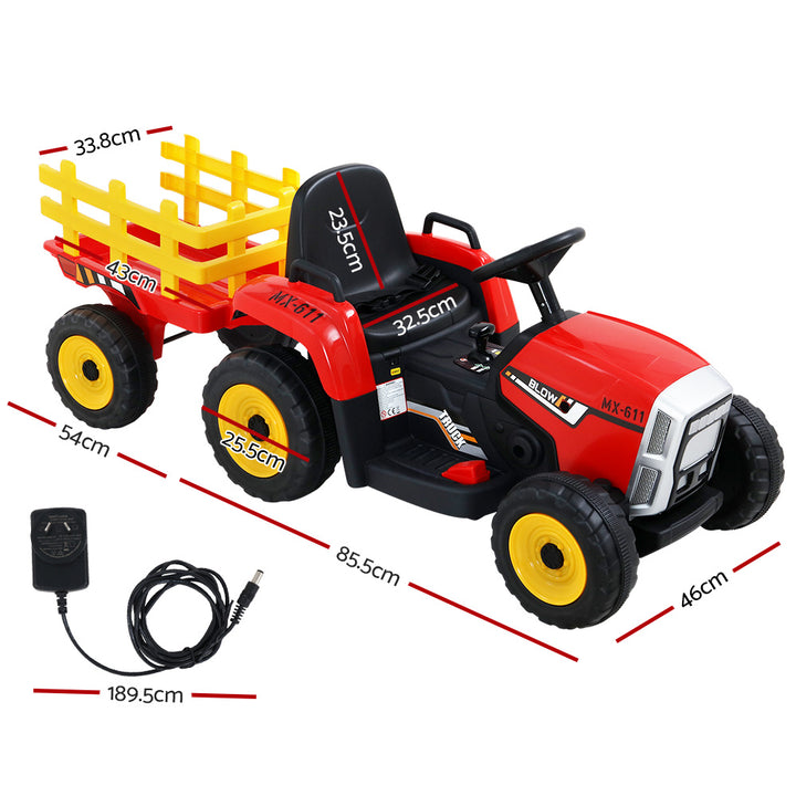 Rigo Ride On Car Tractor Trailer Toy Kids Electric Cars 12V Battery Red