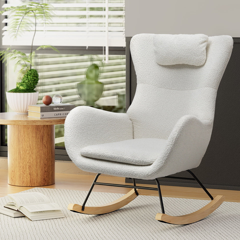 Artiss Rocking Armchair Feeding Chair Boucle Fabric Armchairs Lounge Sofa White