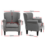 Artiss Armchair Accent Chair Retro Armchairs Lounge Accent Chair Single Sofa Linen Fabric Seat Grey