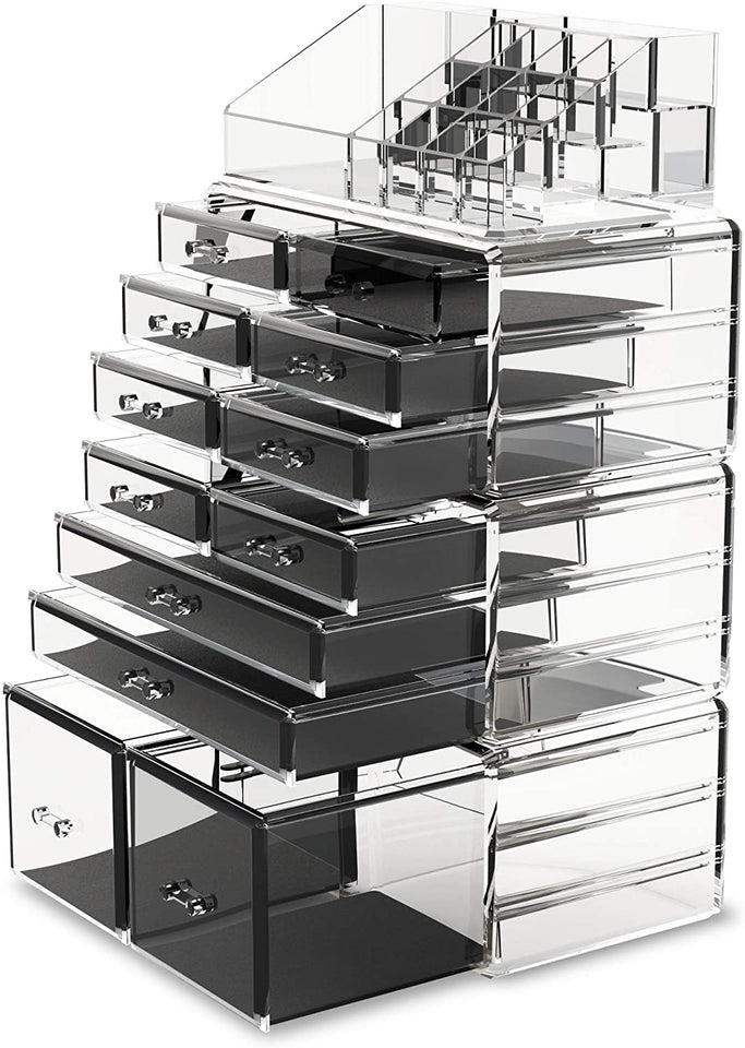 Makeup Cosmetic Organizer Storage with 12 Drawers Display Boxes (Clear)