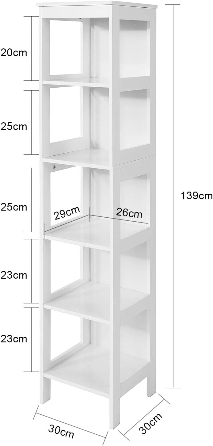 5 Tier Bathroom Shelf Cabinet, White