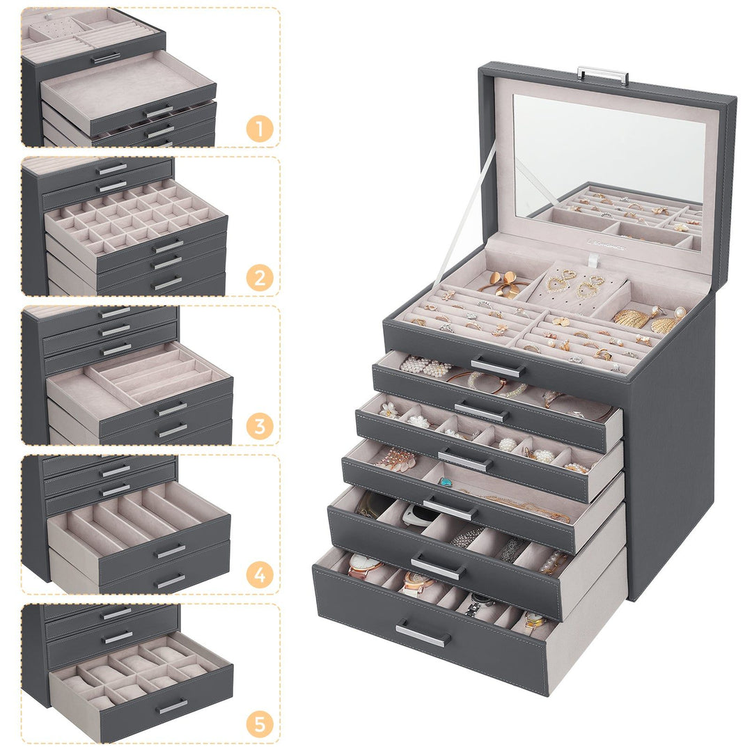 Jewellery Grey Box, 6 Layers,  5 Drawers
