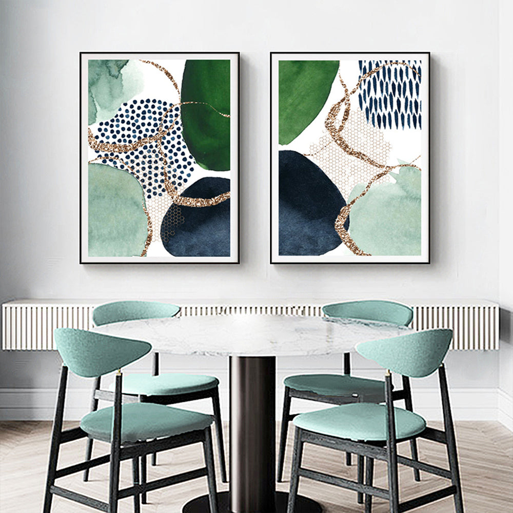 Wall Art 80cmx120cm Abstract Green and Navy 2 Sets Black Frame Canvas