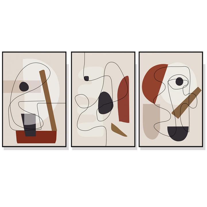 Wall Art 80cmx120cm Abstract Line Art By Picasso 3 Sets Black Frame Canvas
