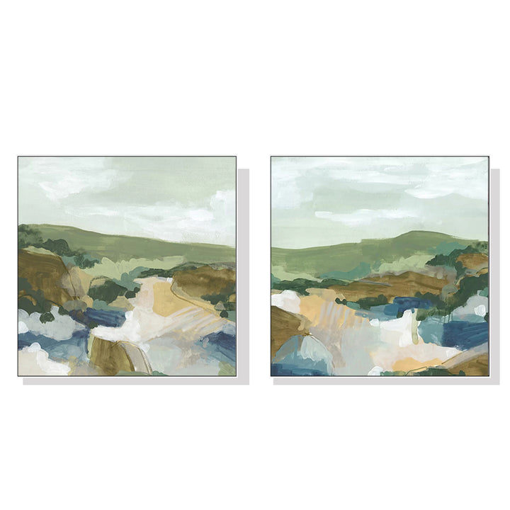 Wall Art 80cmx80cm Abstract Landscape 2 Sets White Frame Canvas